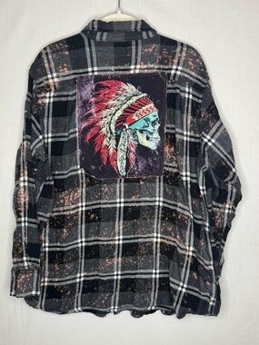 Angry Minnow Mens Brushed Flannel Skeleton Indian Plaid Button Down Shirt 2XL